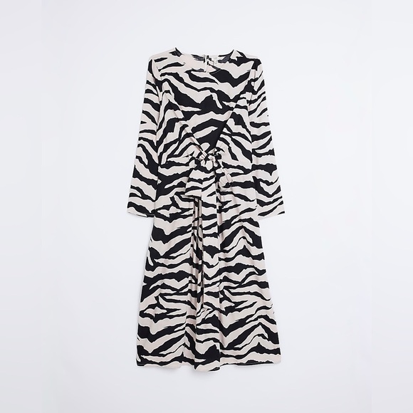 RIVER ISLAND Beige Animal Print Swing Midi Dress - Picture 6 of 13